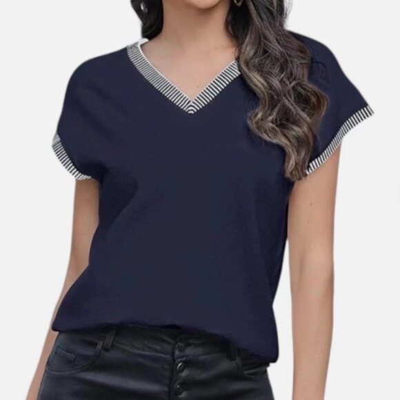 Dokotoo Blue V-Neck Sweater Vest Women’s Small Sleeveless Cap Sleeve Knit - Picture 1 of 9